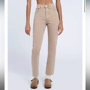 Re/Done 70s Ultra High Rise Stove Pipe in Washed Khaki